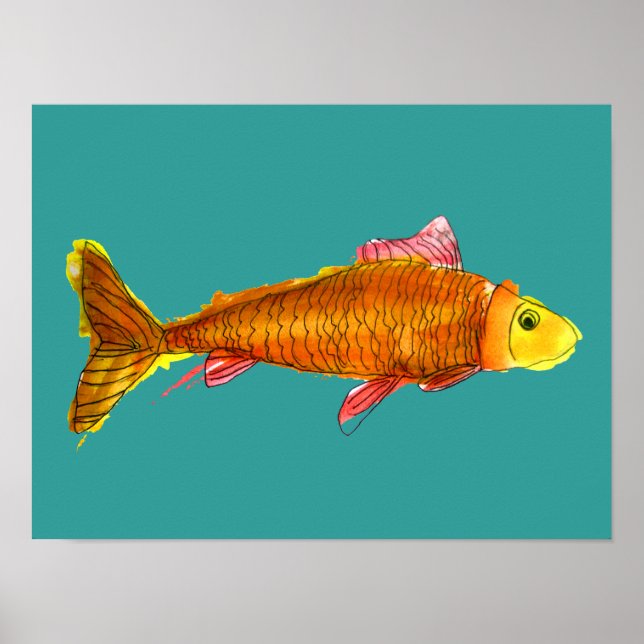 Poster Peixe-dourado de arte original, bonito-laranja (Frente)