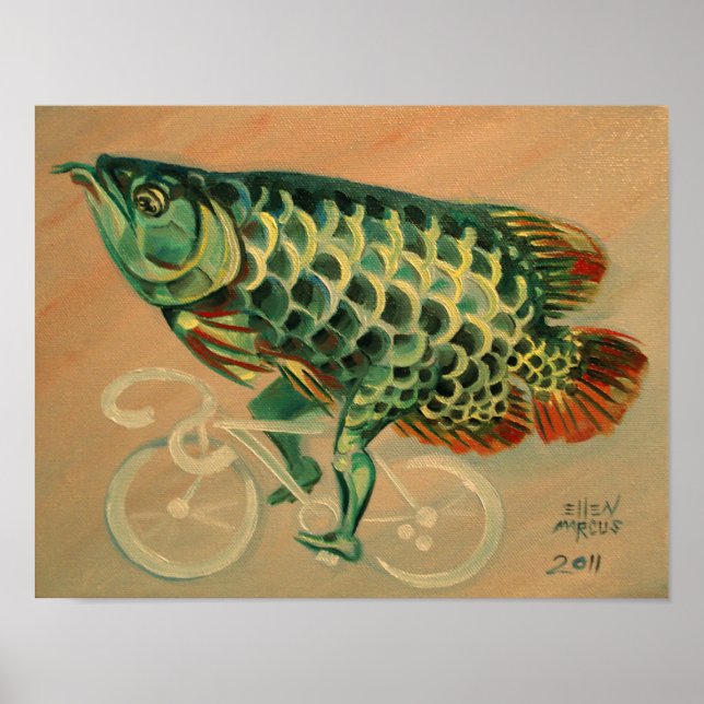 Poster Peixe dragão numa bicicleta (Frente)