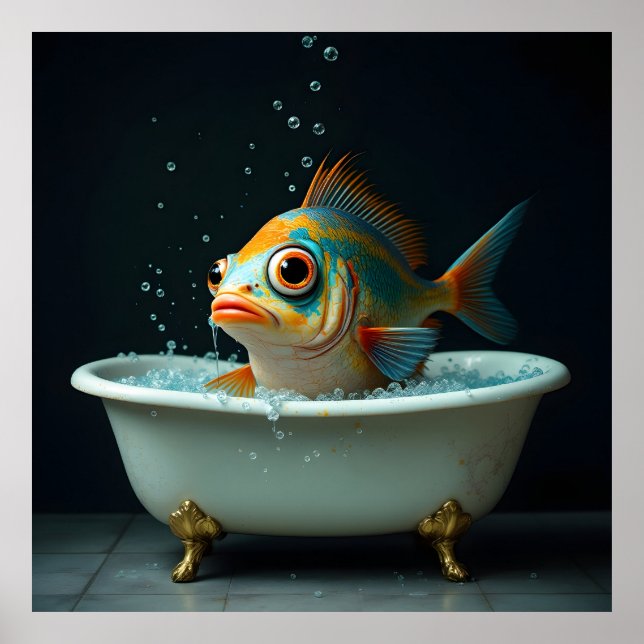 Poster Peixe engraçado no banho (Frente)