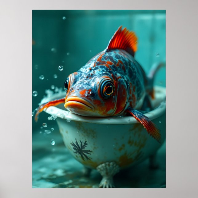 Poster Peixe engraçado no banho (Frente)