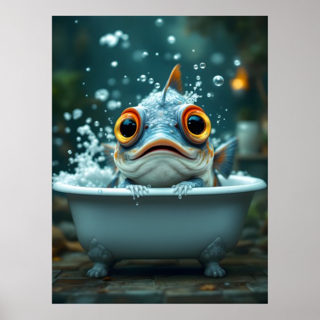 Poster Peixe engraçado no banho (Frente)