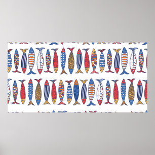 Poster Peixe fofo. Fundo para crianças. Padrão contínuo.