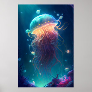 Poster Peixe-Geleia Retrato de Animais Pintura Oceano de 