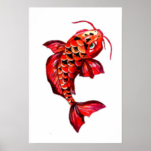Poster Peixe-Karp Red Koi