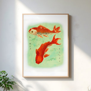 Poster Peixe Koi Arte Japonesa Vintage