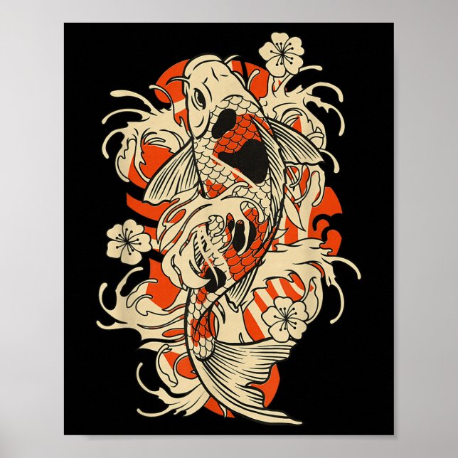 Poster Peixe Koi Japonês Vintage Japão  (Frente)