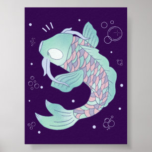 Poster Peixe Koi Pastel Arte Folclórica Subaquática Cap