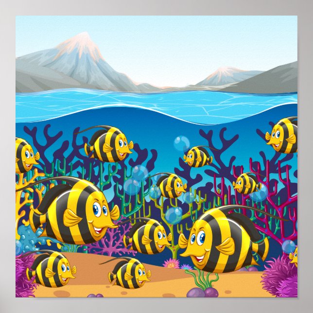 Poster peixe nadando sob o mar (Frente)