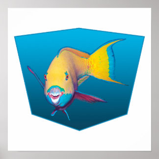 Poster Peixe papagaio - gradiente de design de fundo azul