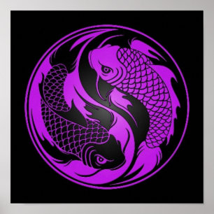 Poster Peixe Roxo e Negro Yin Yang Koi