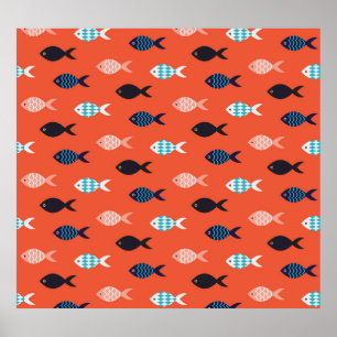 Poster Peixe-safra, padrão vermelho-coral.