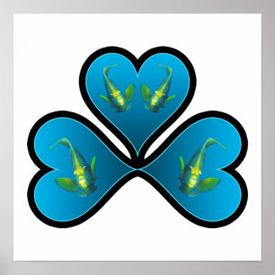 Poster Peixes-anjo Gêmeos - 3 Corações Azuis com Bordas P