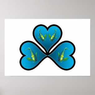 Poster Peixes-anjo Gêmeos - 3 Corações Azuis com Bordas P