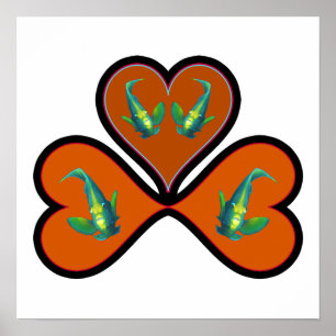 Poster Peixes-anjo Gêmeos - 3 Corações Vermelhos com Bord
