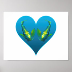 Poster Peixes-Anjo Gêmeos em um Coração Azul - Ilustração