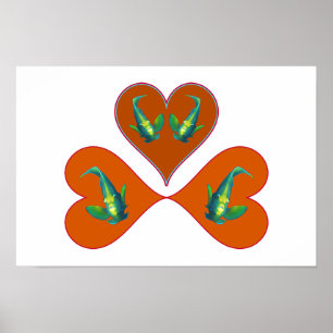 Poster Peixes-anjo Gêmeos - Três Ilustrações de Coração V