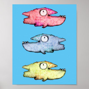 Poster Peixes coloridos nadando felizes