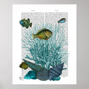 Poster Peixes, Conchas Azuis e Corais
