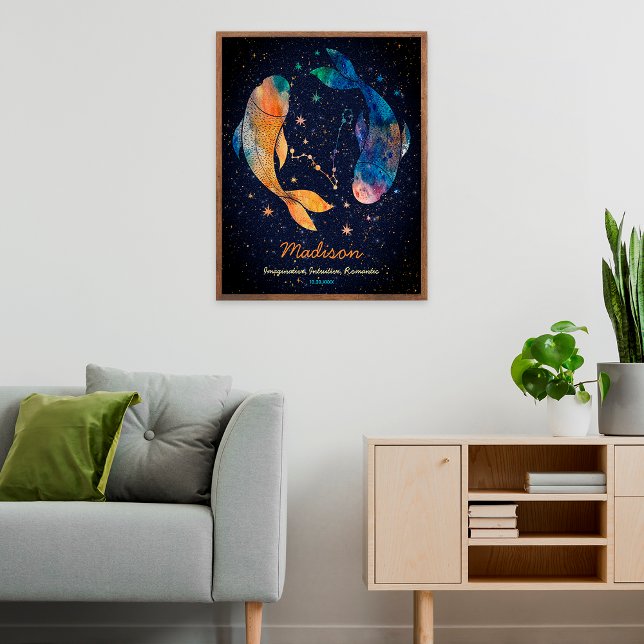 Poster Peixes Constelação Zodiac Watercolor Star Galaxy (Criador carregado)