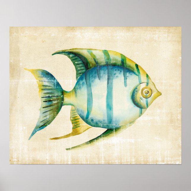Poster Peixes de Aquário Azul e Amarelo (Frente)