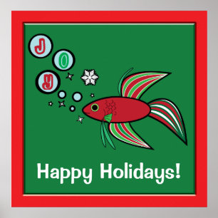 Poster Peixes de Betta em bolhas do Natal da alegria