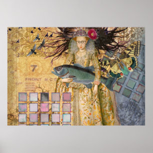 Poster Peixes de peixe gótico Mulher Renascença Whimsical