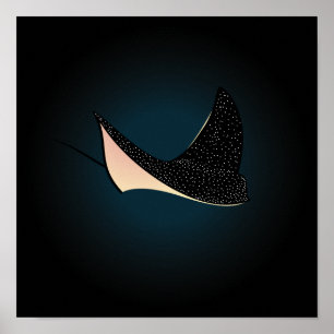 Poster Peixes de Raios-do-mar Azuis Deep Blue Underwater