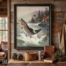 Peixes De Trutas Arco-Íris Vintage, Pesca Pescador