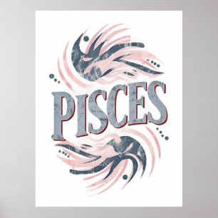 Poster Peixes de Vintage Sinal de Zodiac