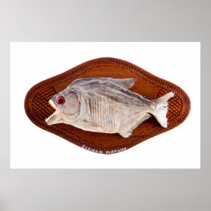 Poster Peixes do Piranha como o troféu na madeira se