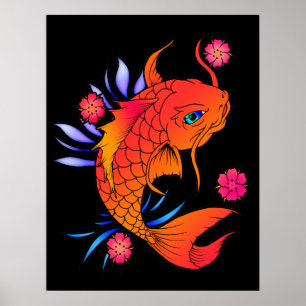Pôster peixes e flores do koi