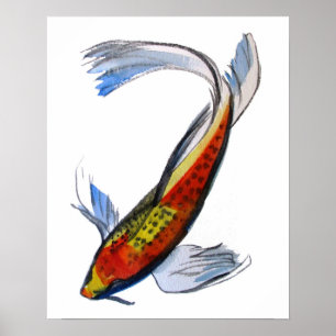 Poster Peixes japoneses alaranjados da arte do