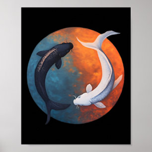 Poster Peixes Koi Japoneses Yin E Yang Homens Mulheres Pe