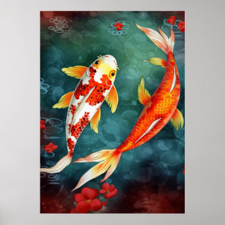 Poster Peixes Koi Nadando em um Lago