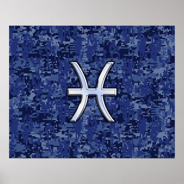 Poster Peixes modernos Símbolo Zodiac Marinho Azul Camo D (Frente)
