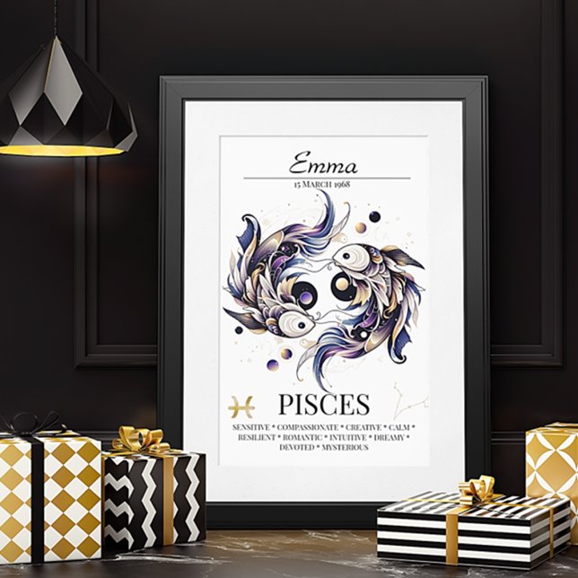 Poster Peixes Personalizados Zodiac Watercolor Elegante (Criador carregado)