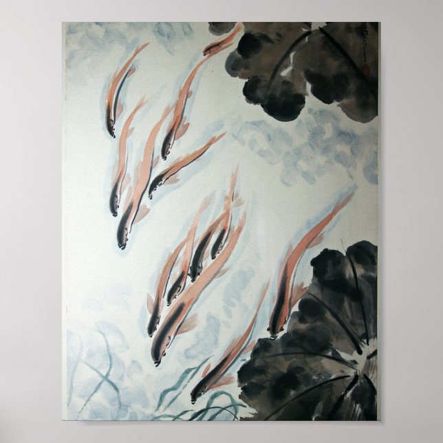 Poster Peixes são Amigos Pintura Oriental (Frente)