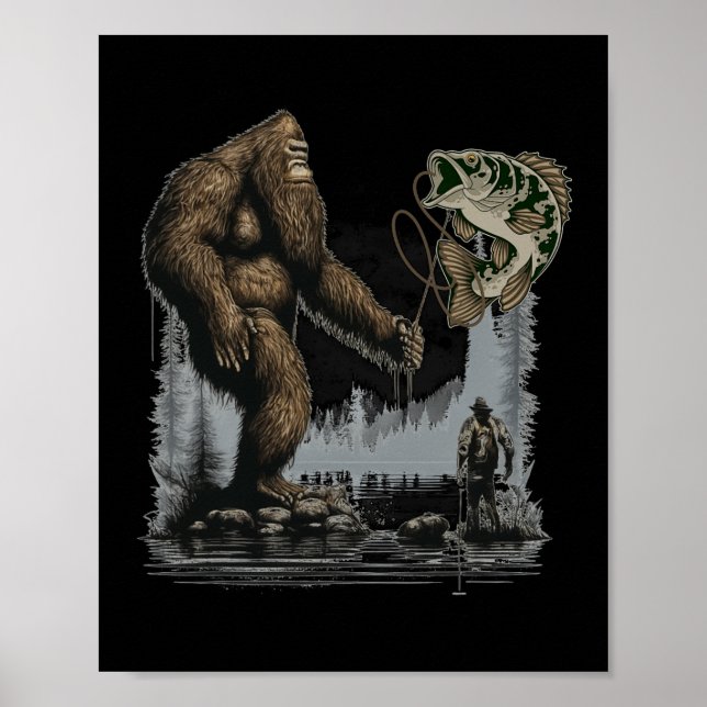 Poster Peixes Sasquatch Engraçados Com Pé-Grande (Frente)