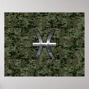 Pôster Peixes Sinal de Zodíaco na Camuflagem Digital Woo