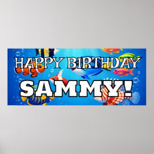 Poster Peixes tropicais personalizados FELIZ ANIVERSÁRIO