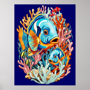 Poster Peixes Tropicais Vibrações Coloridas de Verão