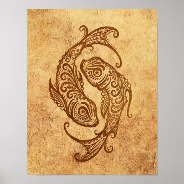 Poster Peixes Vintage Aged Zodiac (Frente)