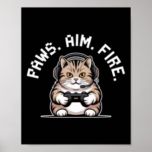 Poster Peixes Visam Fogo Jogador Felino de Gatos Rebatend