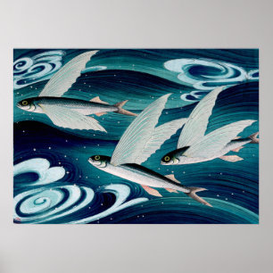 Poster Peixes Voadores Ono Bakufu Circa 1938