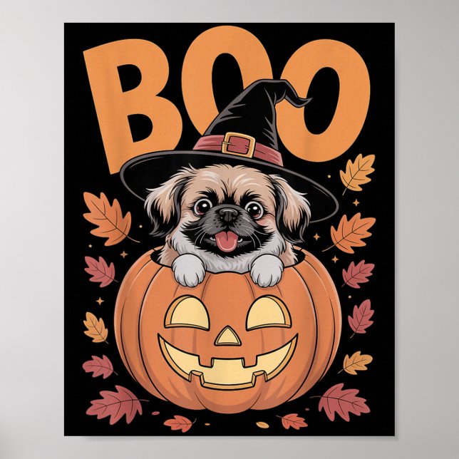 Poster Peke Costume On Pumpkin Halloween Pekingese  (Frente)