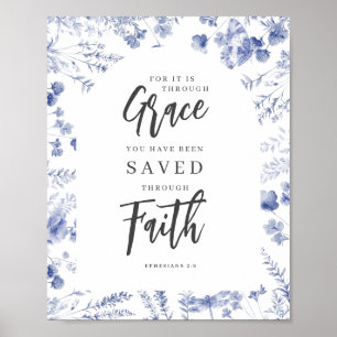 Poster Pela Graça, Através da Fé Efésios 2:8 Chinoiserie