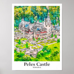 Poster Peles Castle Romênia Viagem Watercolor