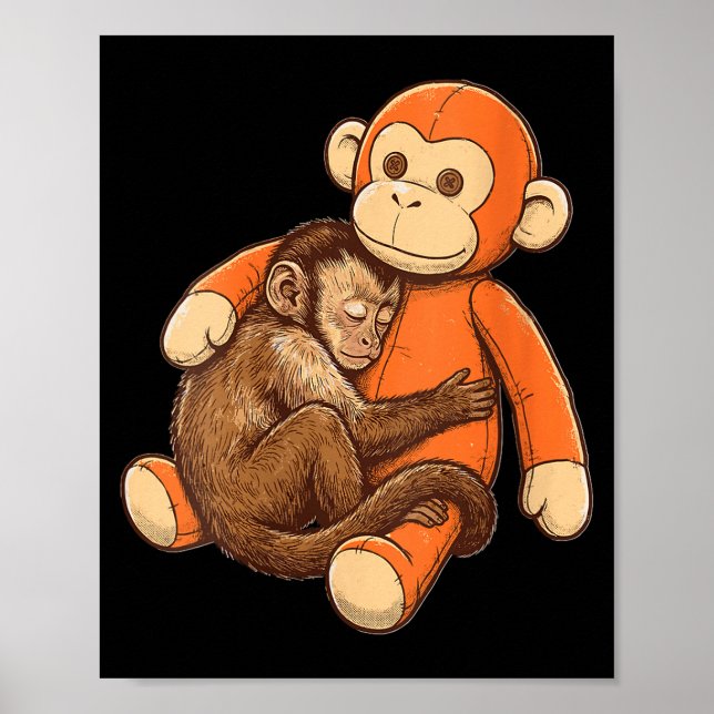 Poster Pelúcia de macaco engraçado abraçando mulher (Frente)