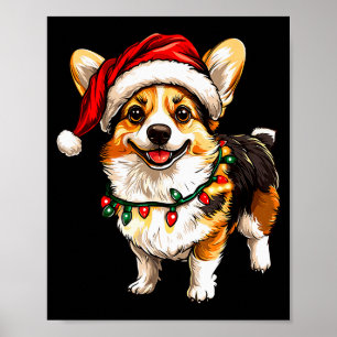 Poster Pembroke Welsh Corgi Papai Noel Luzes de árvore de