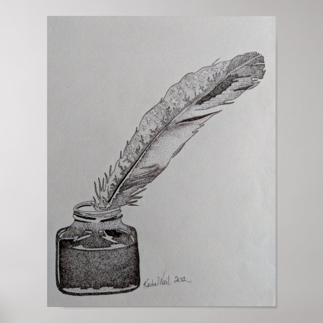 Poster Pen and ink, Feather and ink, wedding feather pen (Frente)